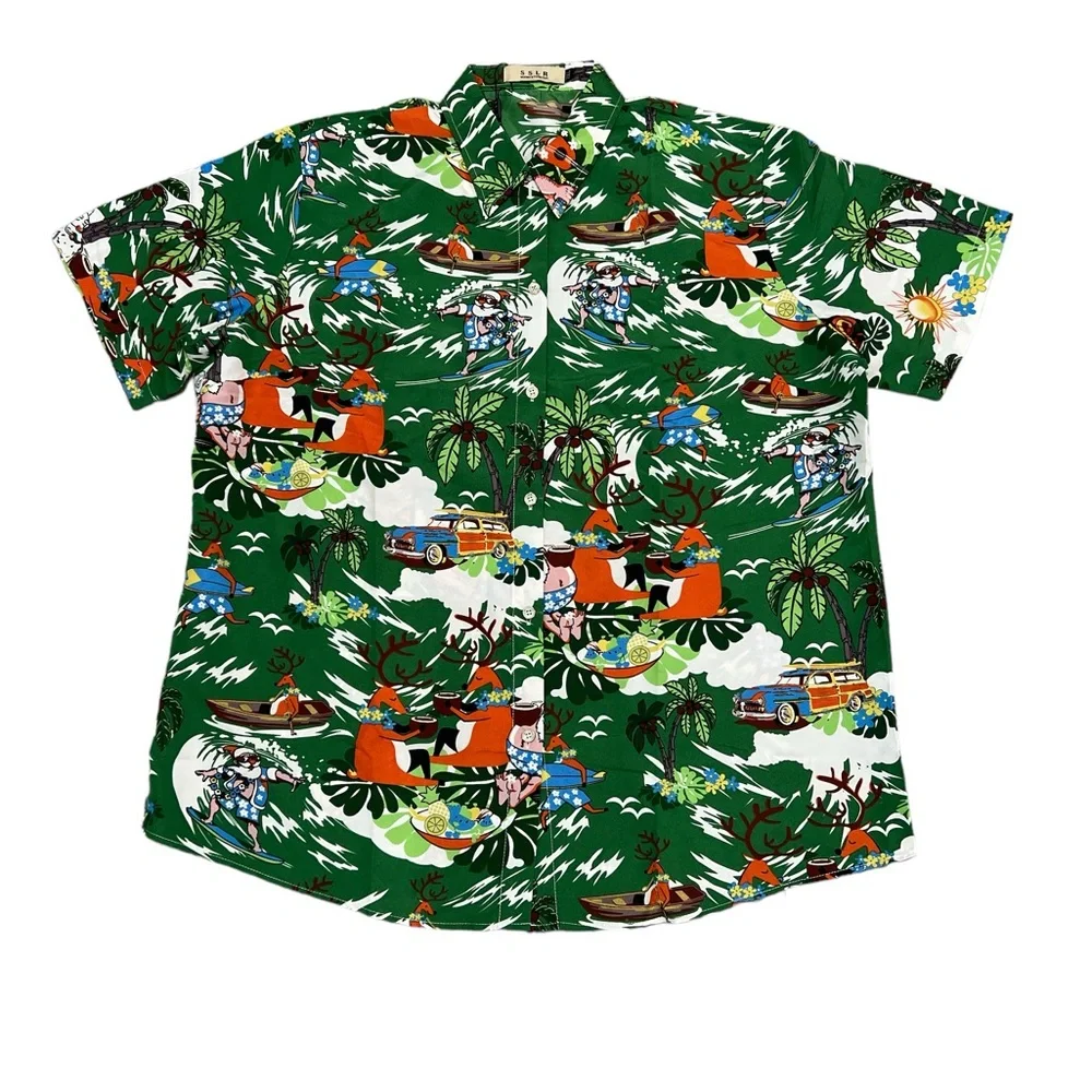 SSLR Men's Santa Claus Tropical Ugly Hawaiian Christmas Shirt